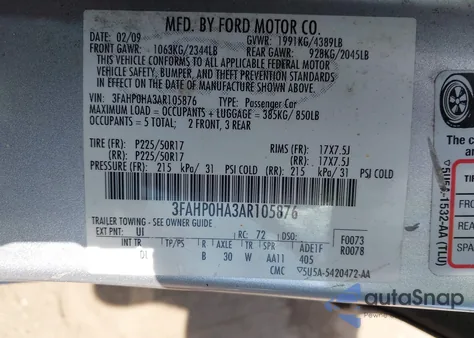 2010 Ford Fusion Se z USA, uszkodzony, nr VIN 3FAHP0HA3AR105876